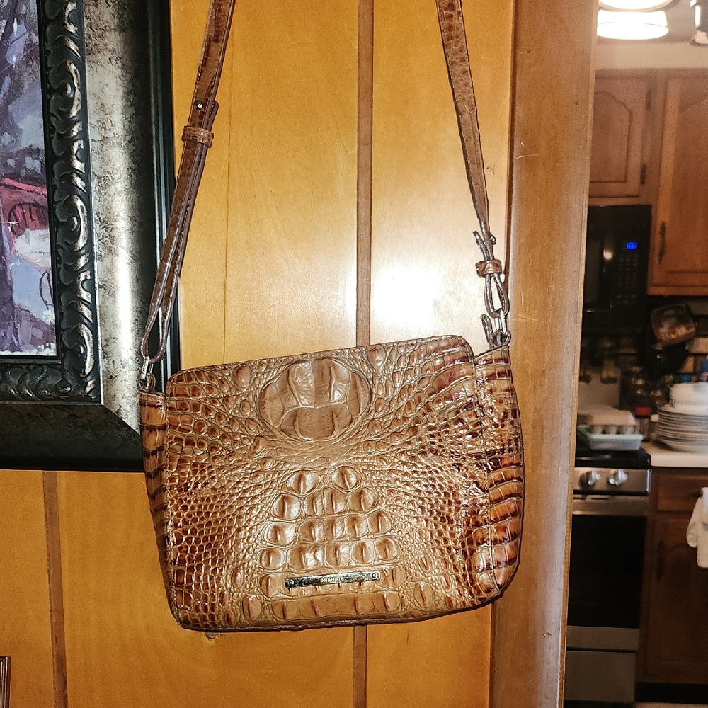 Brahmin Tan Crossbody Bag with Crocodile Texture